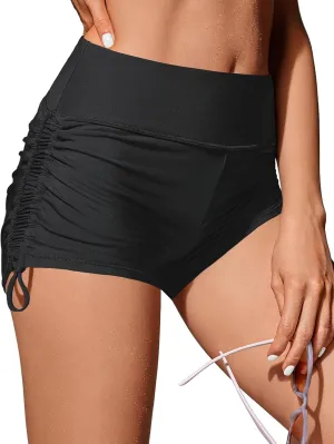Buauty Women's Swim Shorts High Waisted Bathing Suit Bottoms Adjustable Side Tie Swimsuit Boy Short Pants Black 3XL