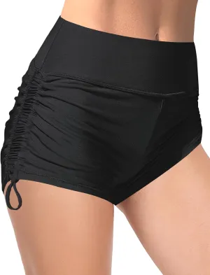 Buauty Women's Swim Shorts High Waisted Bathing Suit Bottoms Adjustable Side Tie Swimsuit Boy Short Pants Swimwear UPF50 