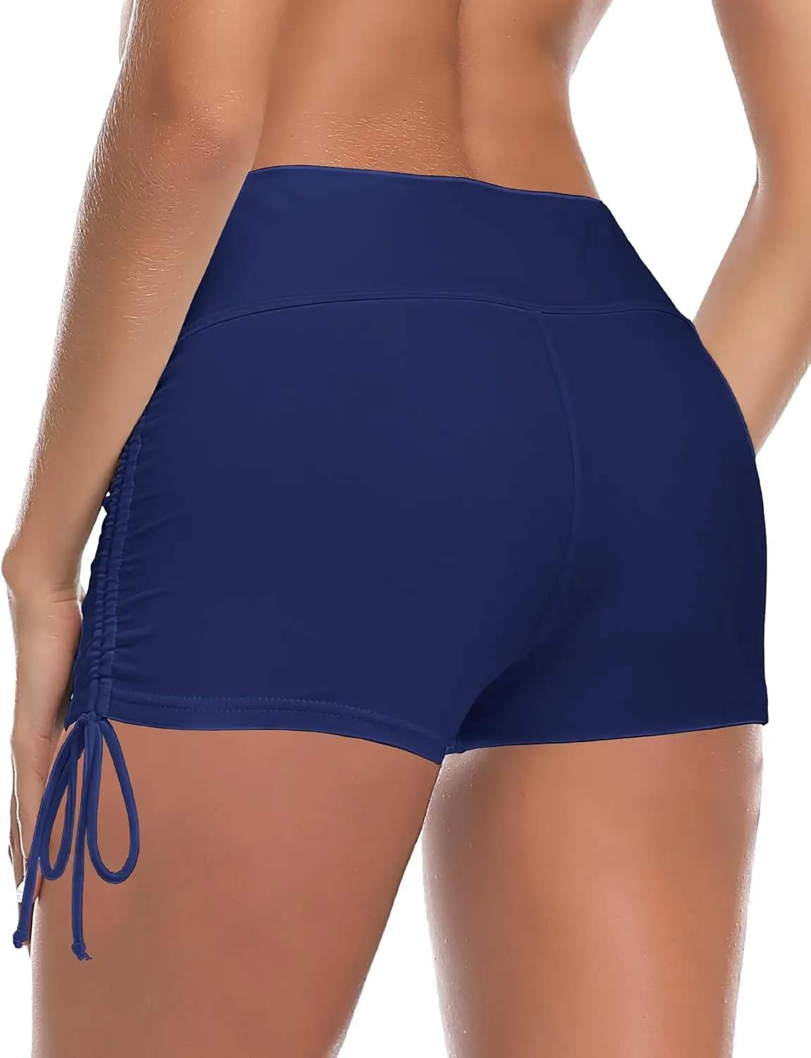 Buauty Women's Swim Shorts High Waisted Bathing Suit Bottoms Adjustable Side Tie Swimsuit Boy Short Pants Swimwear UPF50 