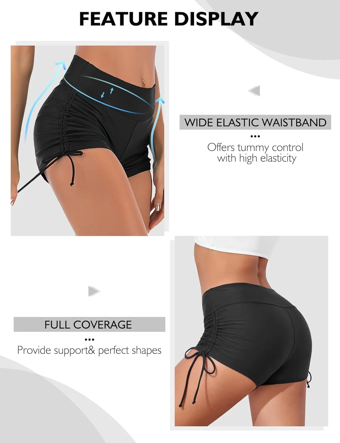 Buauty Women's Swim Shorts High Waisted Bathing Suit Bottoms Adjustable Side Tie Swimsuit Boy Short Pants Swimwear UPF50 