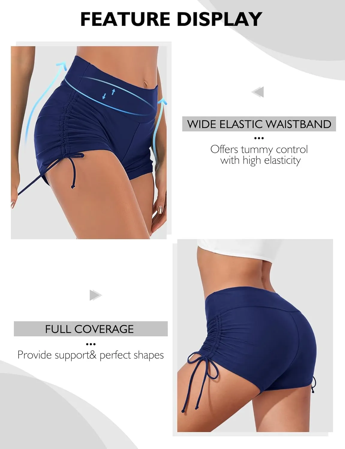 Buauty Women's Swim Shorts High Waisted Bathing Suit Bottoms Adjustable Side Tie Swimsuit Boy Short Pants Swimwear UPF50 