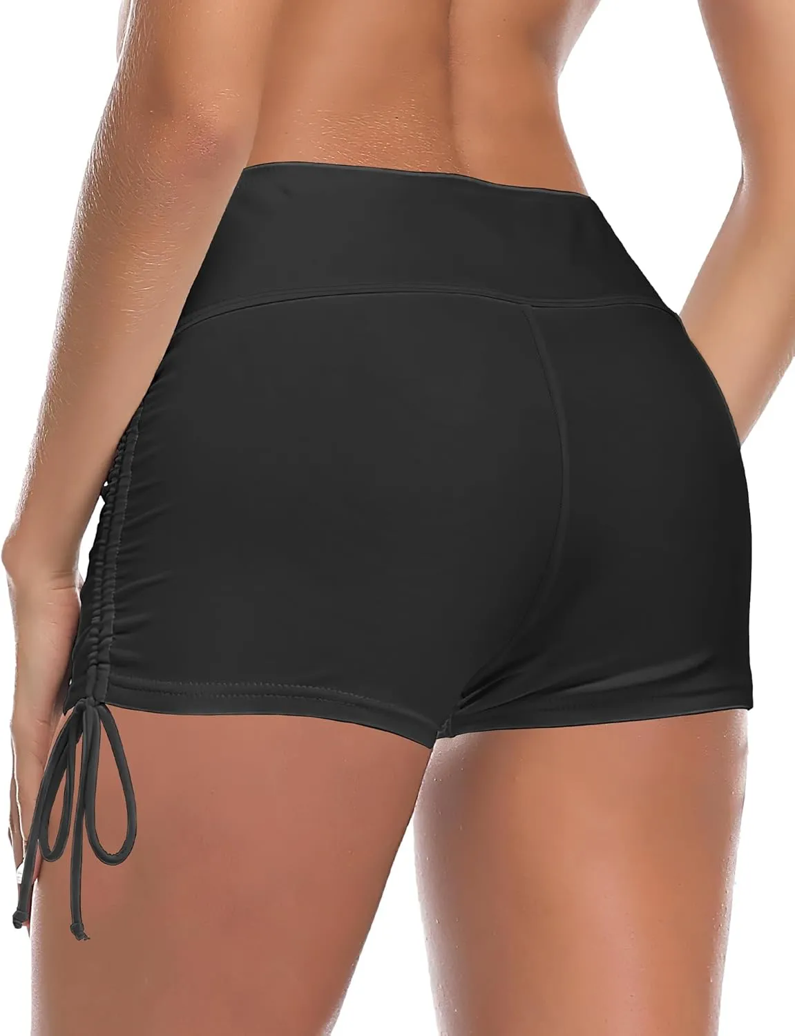 Buauty Women's Swim Shorts High Waisted Bathing Suit Bottoms Adjustable Side Tie Swimsuit Boy Short Pants Swimwear UPF50 