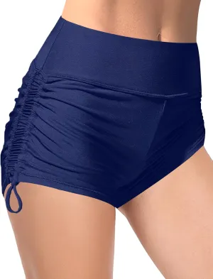 Buauty Women's Swim Shorts High Waisted Bathing Suit Bottoms Adjustable Side Tie Swimsuit Boy Short Pants Swimwear UPF50 