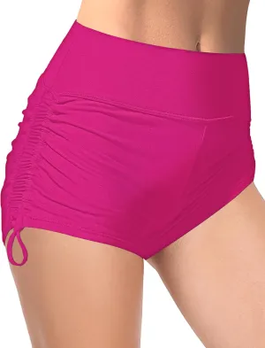 Buauty Women's Swim Shorts High Waisted Bathing Suit Bottoms Adjustable Side Tie Swimsuit Boy Short Pants Swimwear UPF50 