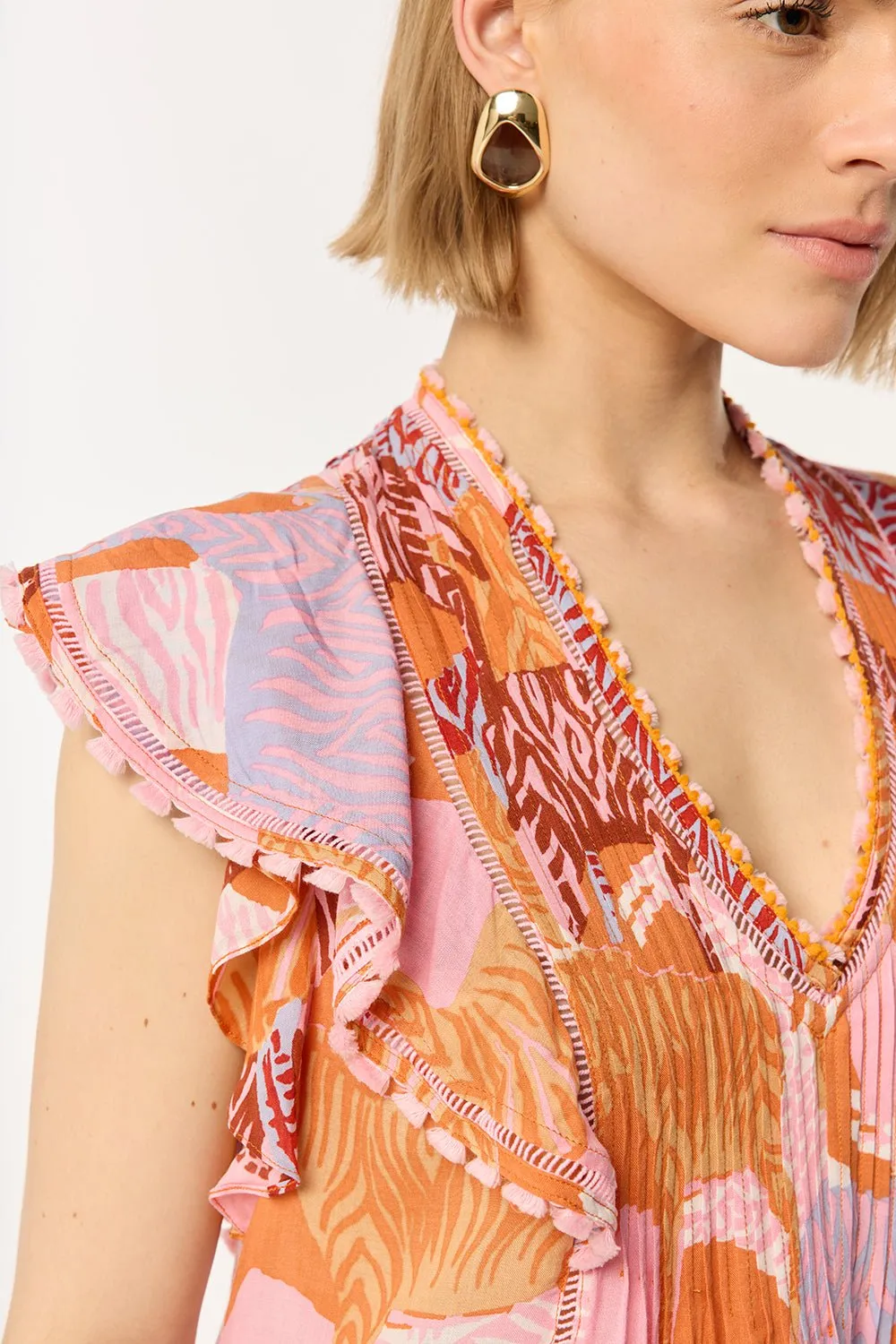 Camelia V Neck Mini Dress in Pink