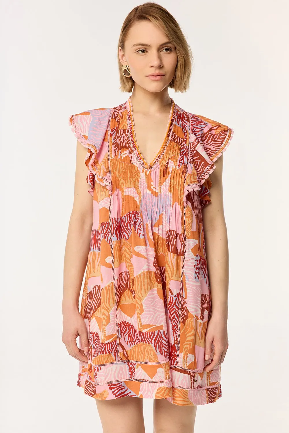 Camelia V Neck Mini Dress in Pink