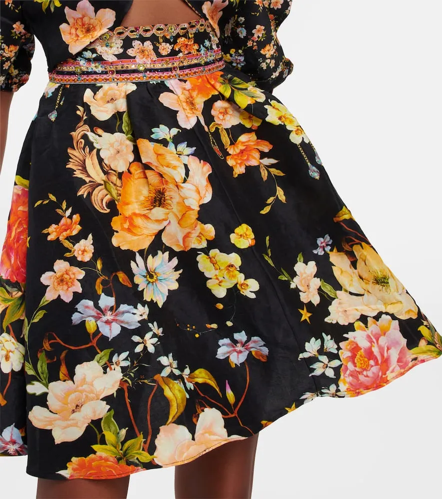 Camilla Puff-sleeve embellished silk minidress