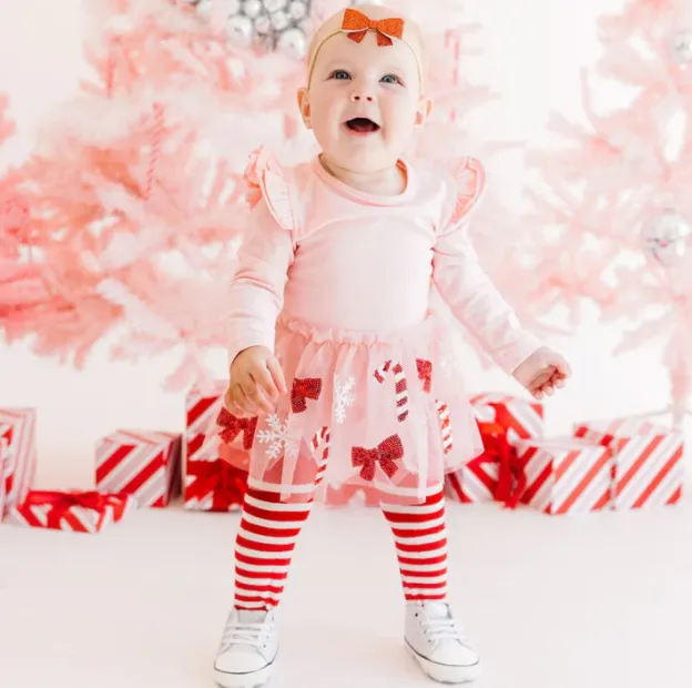 Candy Cane Cutie Christmas Long Sleeve Tutu Bodysuit