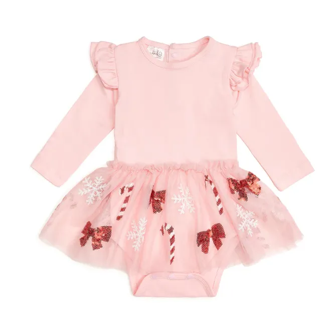 Candy Cane Cutie Christmas Long Sleeve Tutu Bodysuit