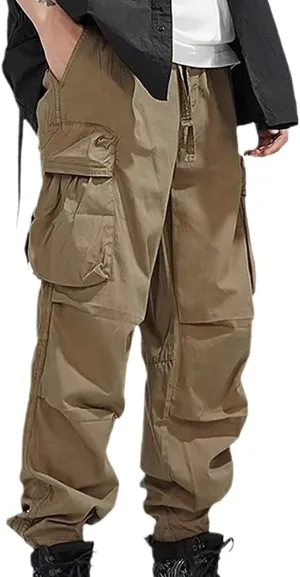 Cargo Pants for Men Rope Loosening Waist Solid Color with Pocket Loose Sports Casual Sweatpants Cargo Trousers