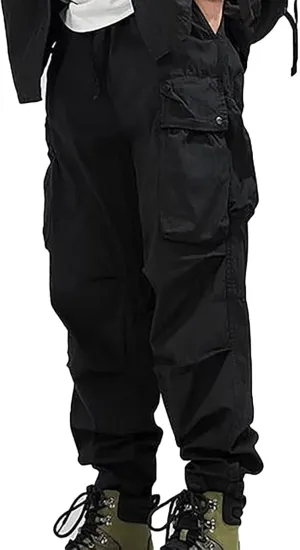 Cargo Pants for Men Rope Loosening Waist Solid Color with Pocket Loose Sports Casual Sweatpants Cargo Trousers