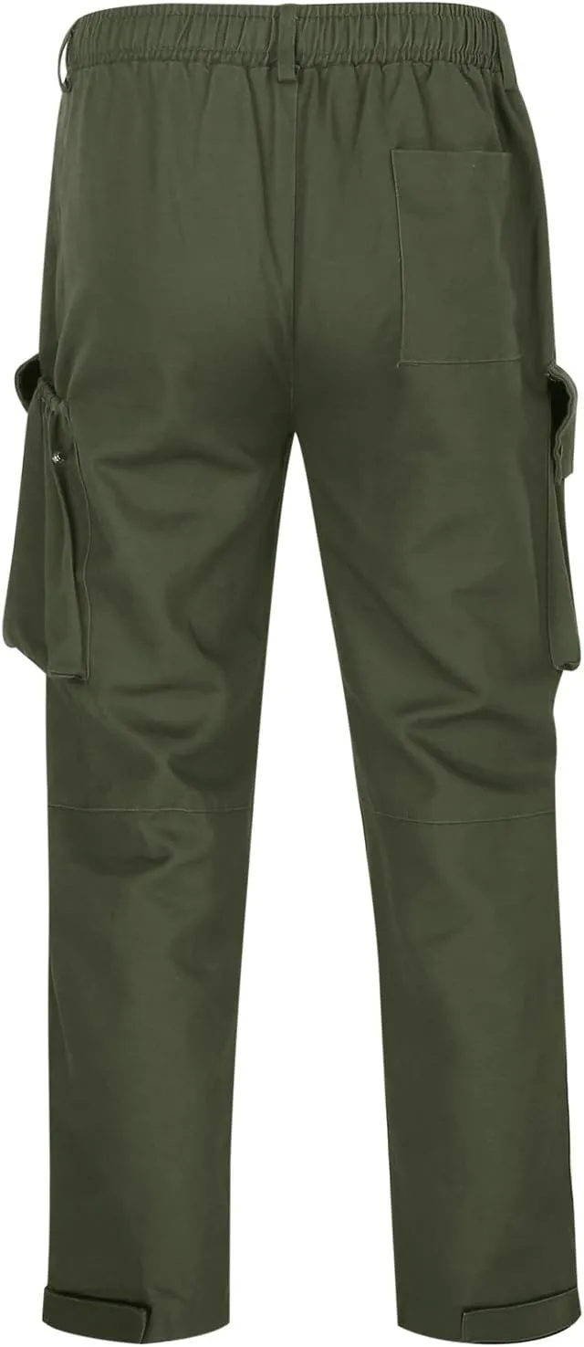 Cargo Pants for Men Rope Loosening Waist Solid Color with Pocket Loose Sports Casual Sweatpants Cargo Trousers