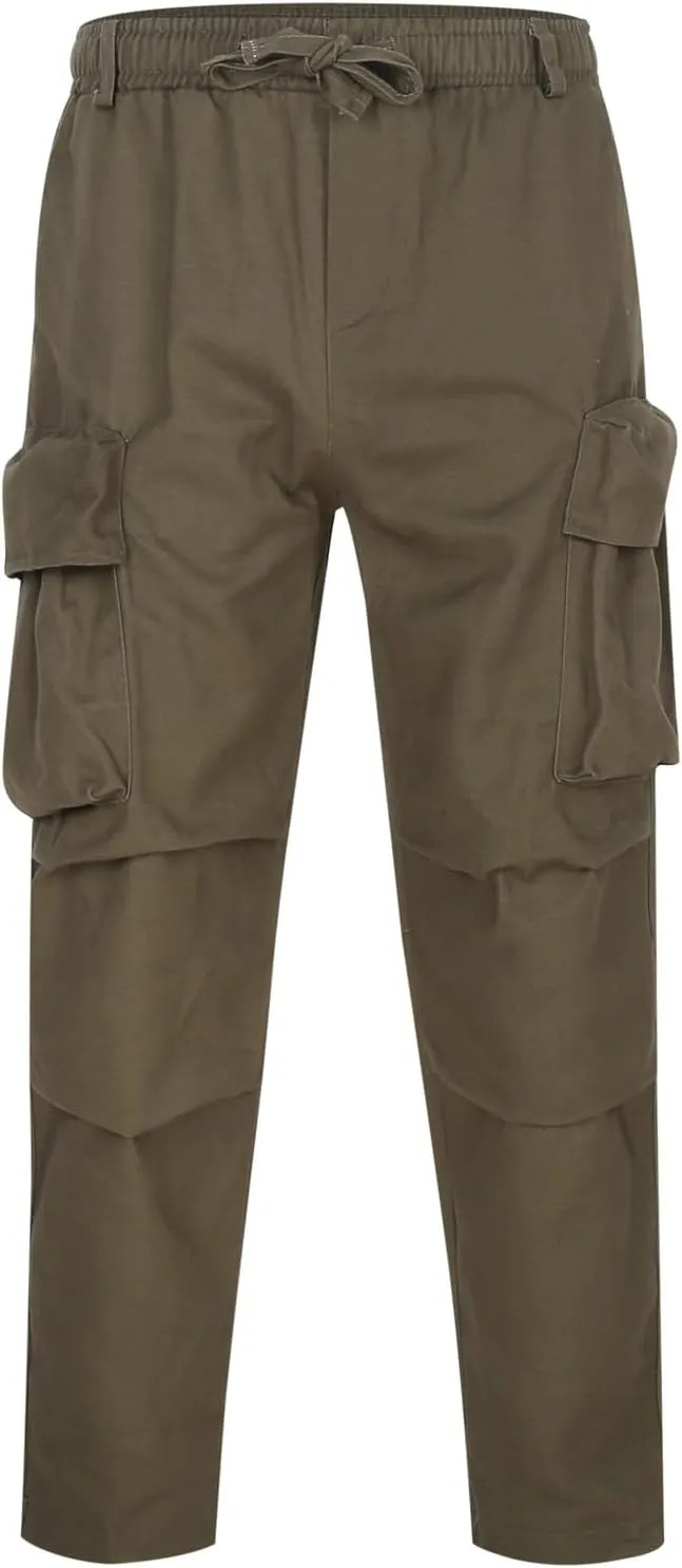 Cargo Pants for Men Rope Loosening Waist Solid Color with Pocket Loose Sports Casual Sweatpants Cargo Trousers