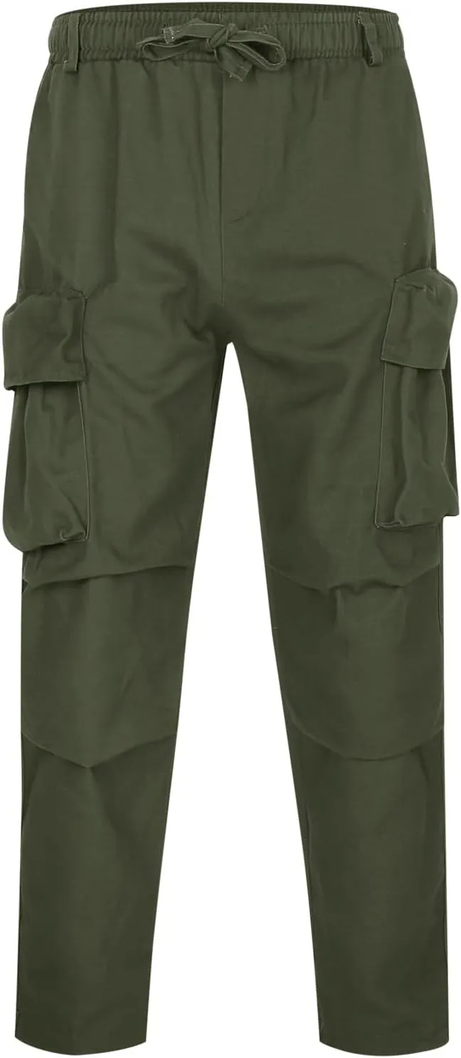 Cargo Pants for Men Rope Loosening Waist Solid Color with Pocket Loose Sports Casual Sweatpants Cargo Trousers