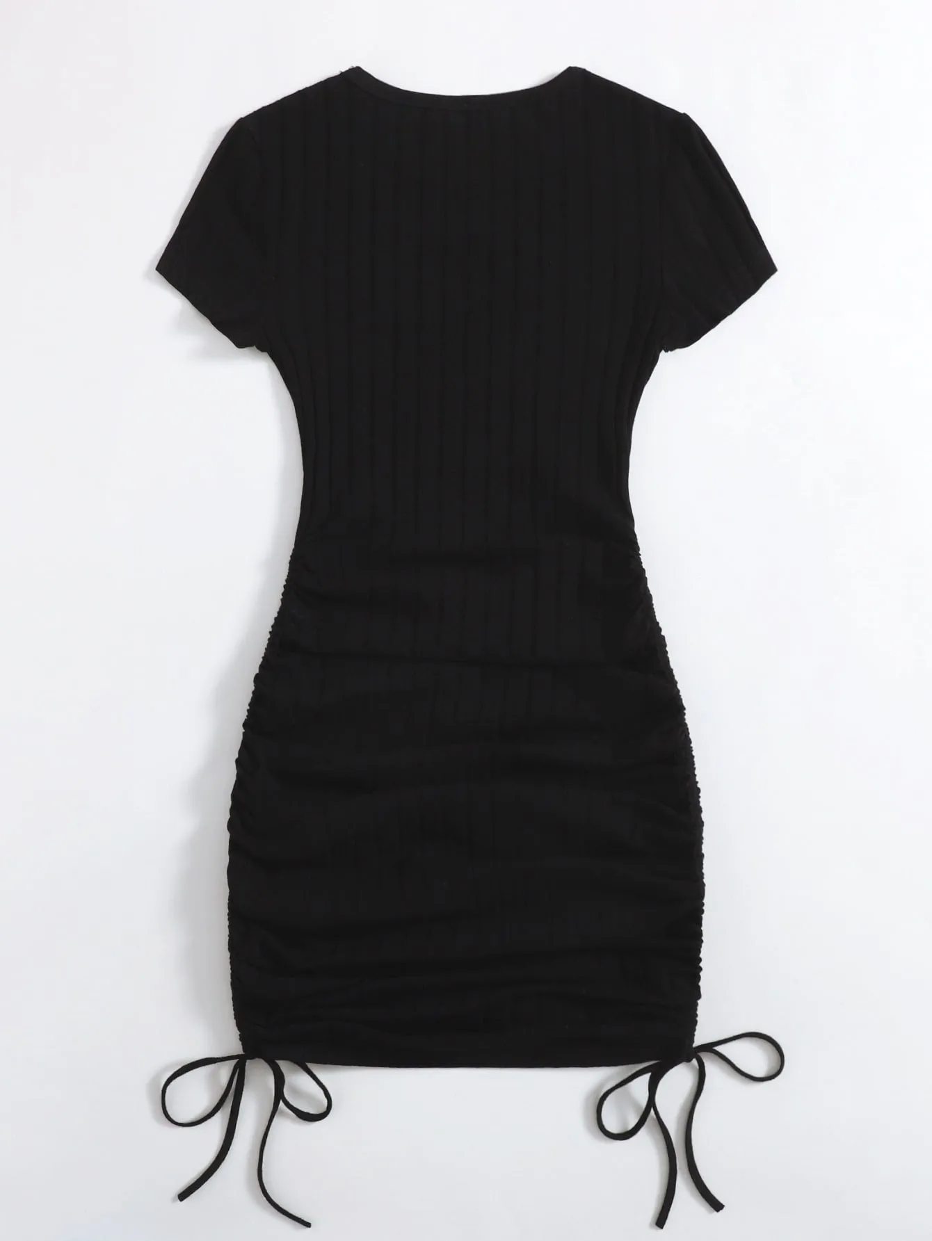 Casual Plain Rib-Knit Short Sleeve Round Neck Pencil Natural Short Plus Size Dress