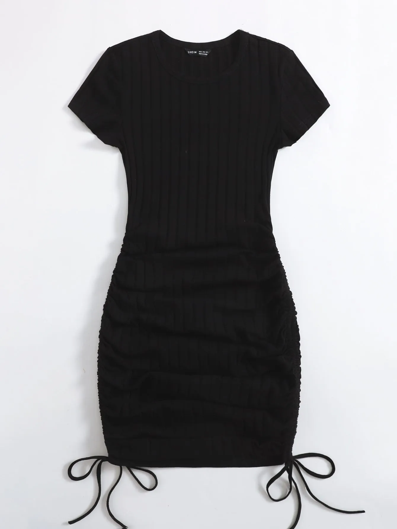 Casual Plain Rib-Knit Short Sleeve Round Neck Pencil Natural Short Plus Size Dress
