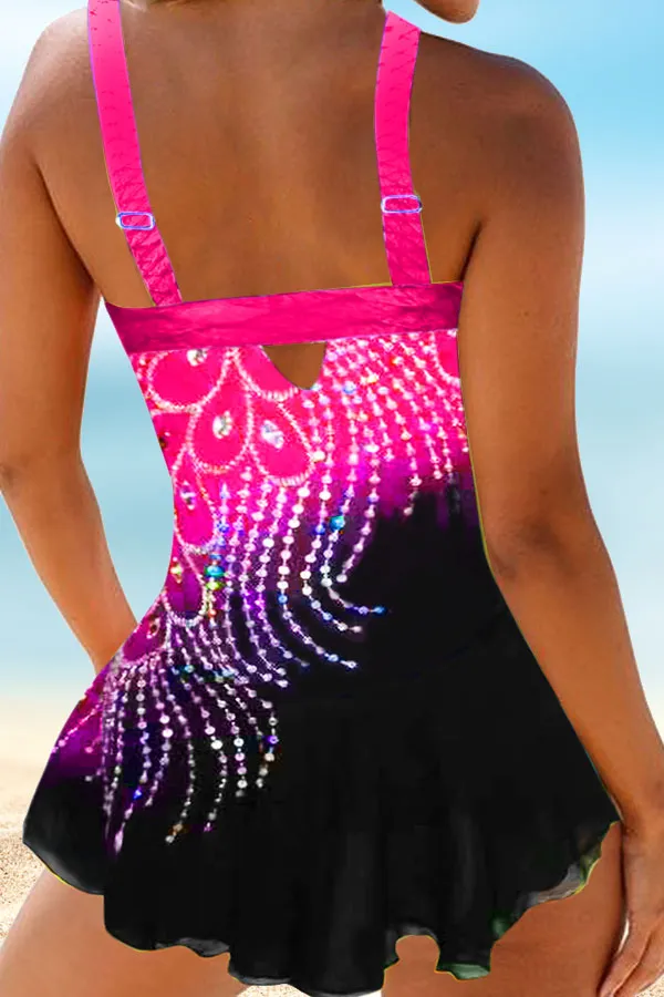 Casual Print Tankini Swimwear