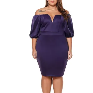 Casual Short sleeve Solid Color Off shoulder Plus size bodycon Dresses