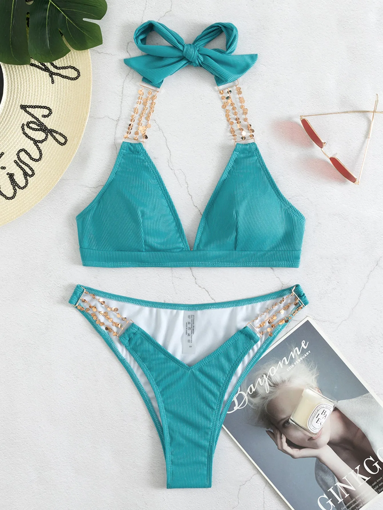 Chain Backless Halter Beach Bikini