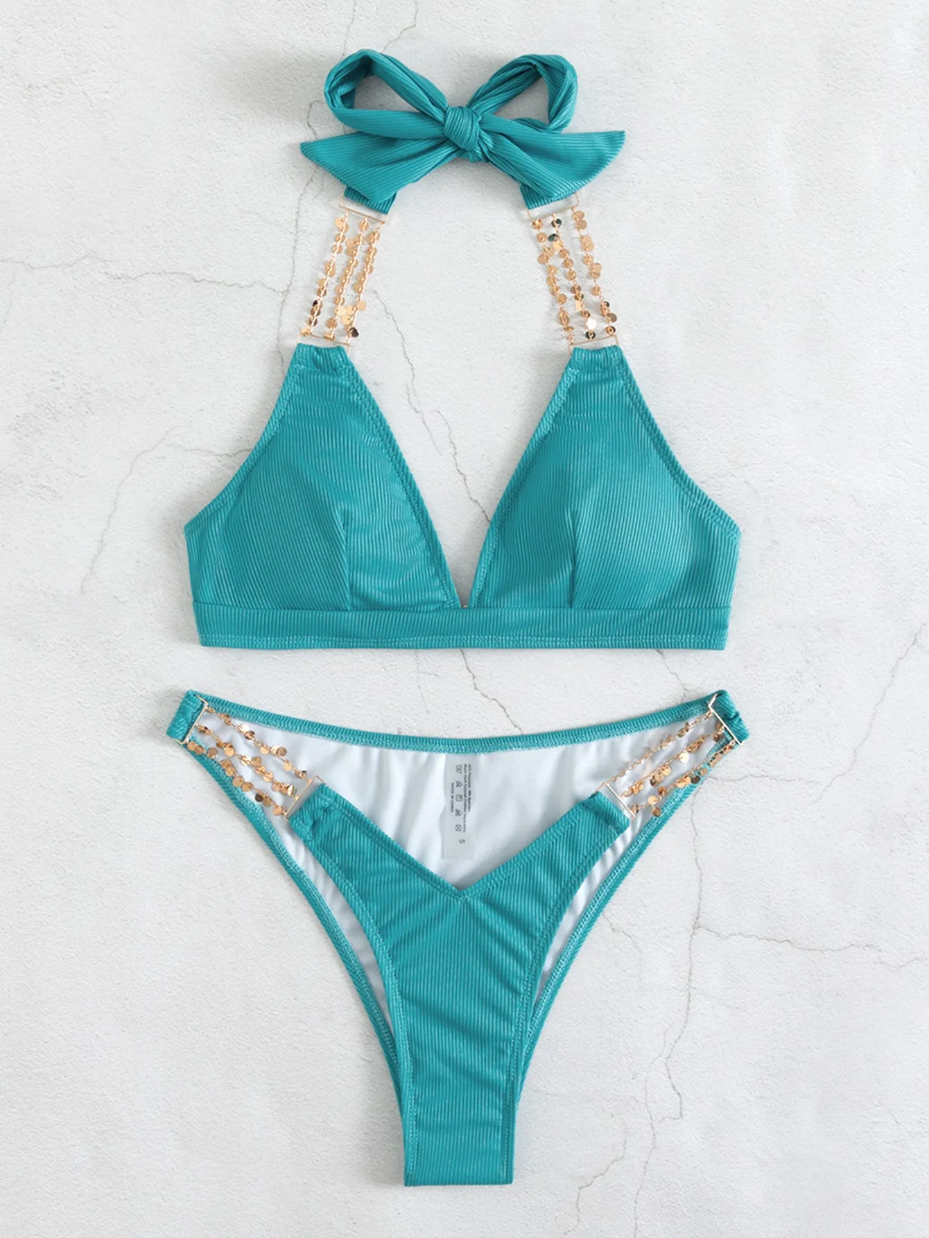 Chain Backless Halter Beach Bikini