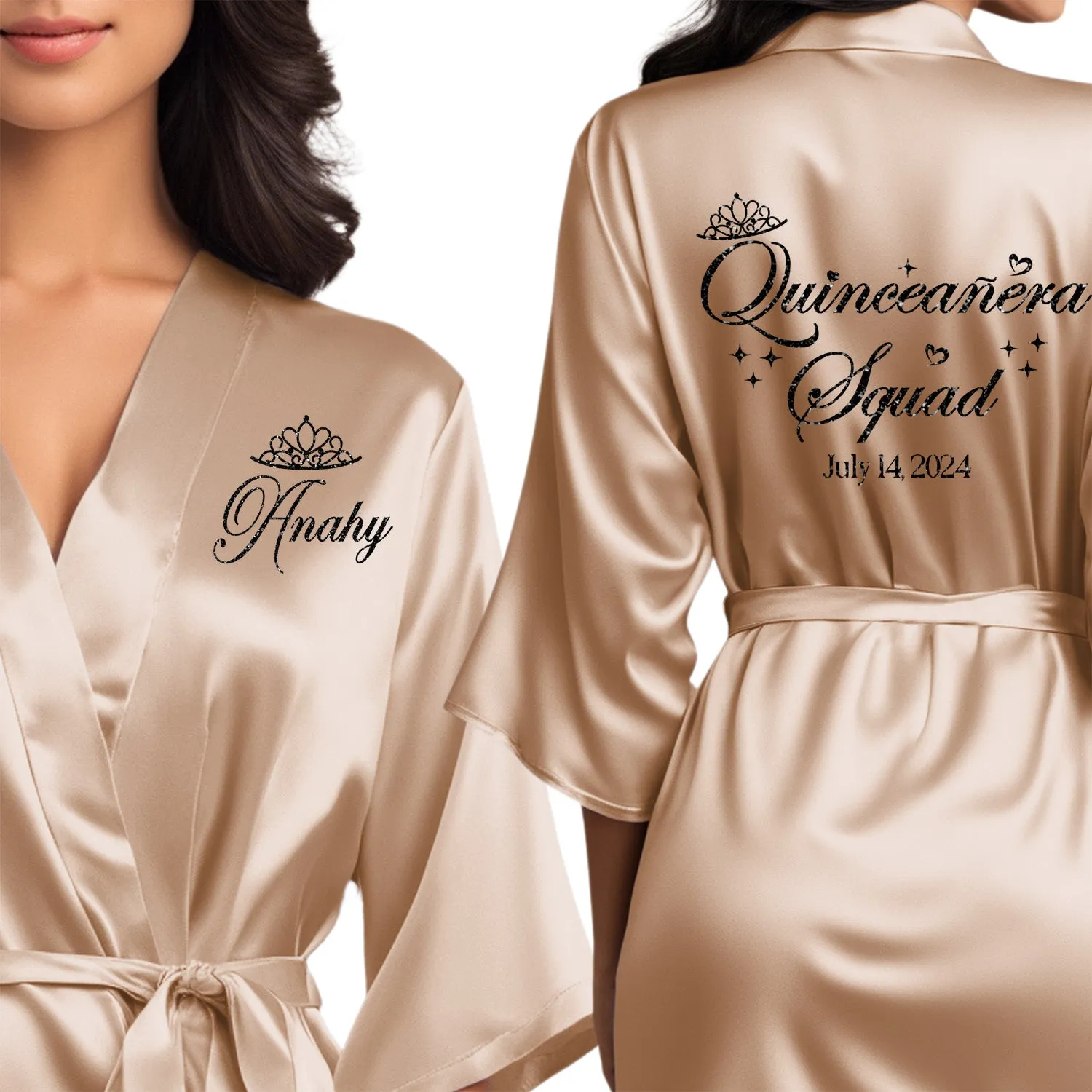 Champagne Gold Mis Quince Años Robes, Pretty Quinceañera Robes, Robes for Mama de Quince | Quinceañera Gift