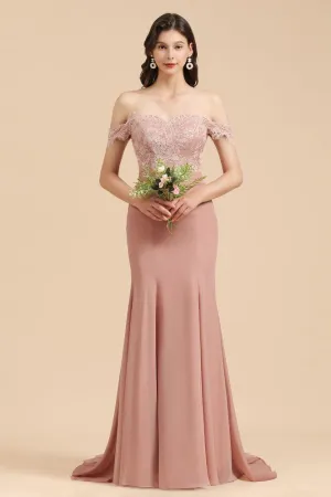 Charming Off the Shoulder Lace Mermaid Party Gown Slim Bridesmaid Dress