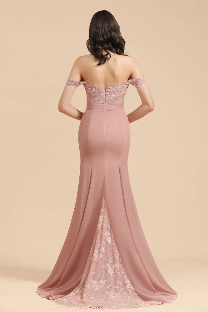 Charming Off the Shoulder Lace Mermaid Party Gown Slim Bridesmaid Dress