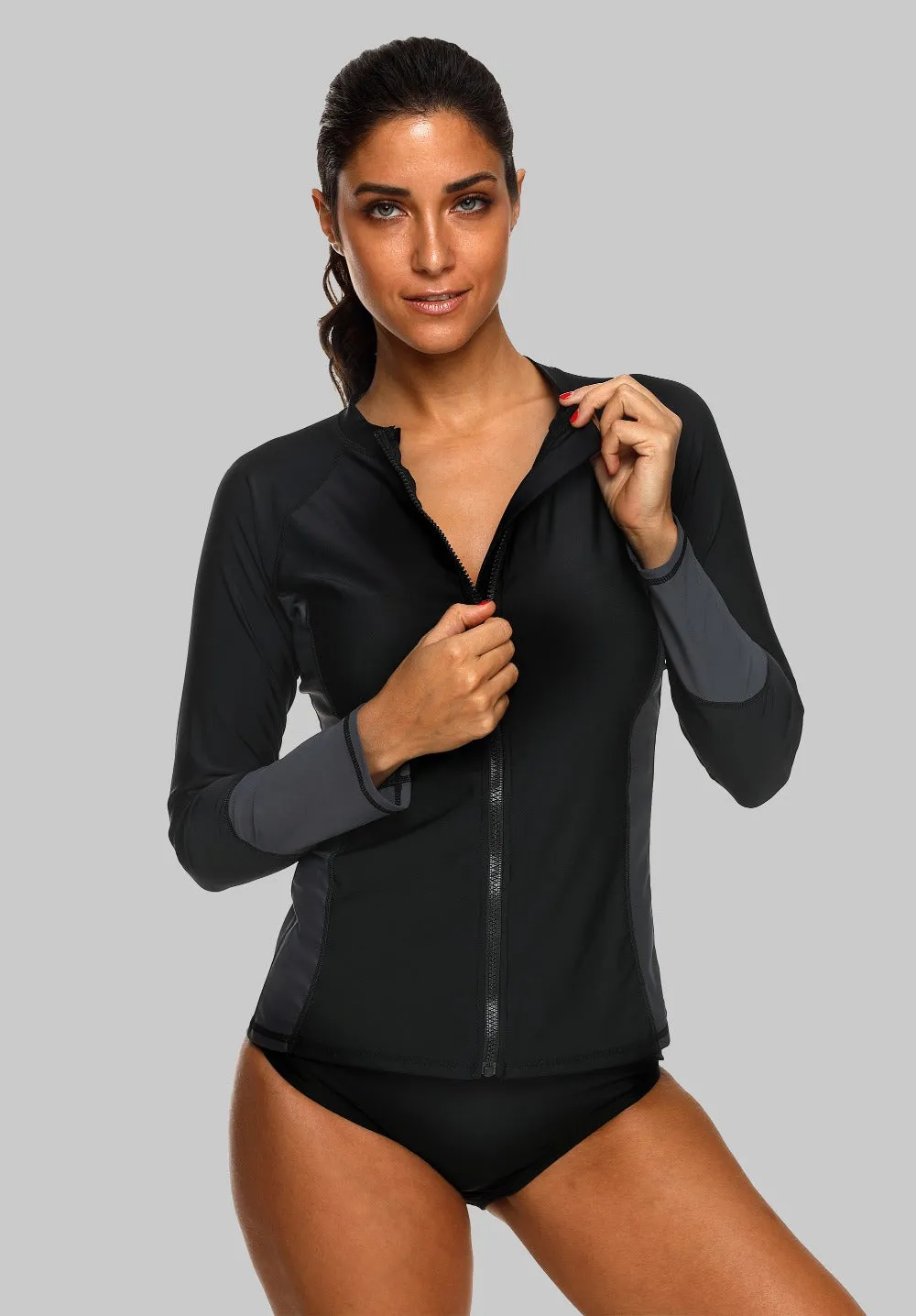 Charmleaks Women Long Sleeve Zipper Rashguard Shirt Swimsuit Swimwear Surfing Top Rash Guard UPF50  Running Shirt Biking Shirt
