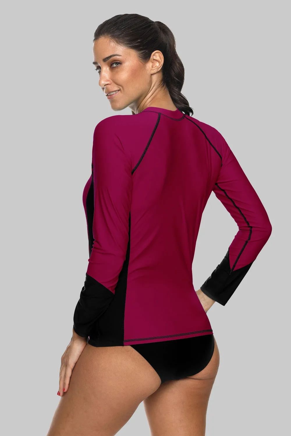 Charmleaks Women Long Sleeve Zipper Rashguard Shirt Swimsuit Swimwear Surfing Top Rash Guard UPF50  Running Shirt Biking Shirt