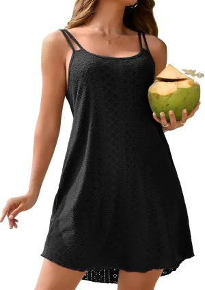Charmo Hollow out Swimsuit Coverup for Women Spaghetti Strap Swim Cover Ups Swimwear Pockets Casual Summer Beach Dress 2025