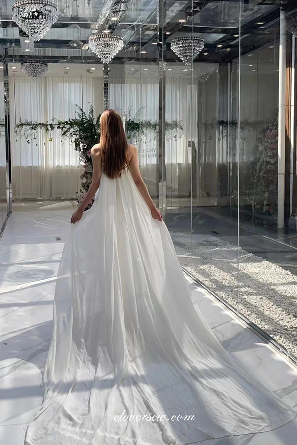 Chiffon And Silk Satin Strapless With Detachable Train Mermaid Beach Wedding Dresses, CW0383