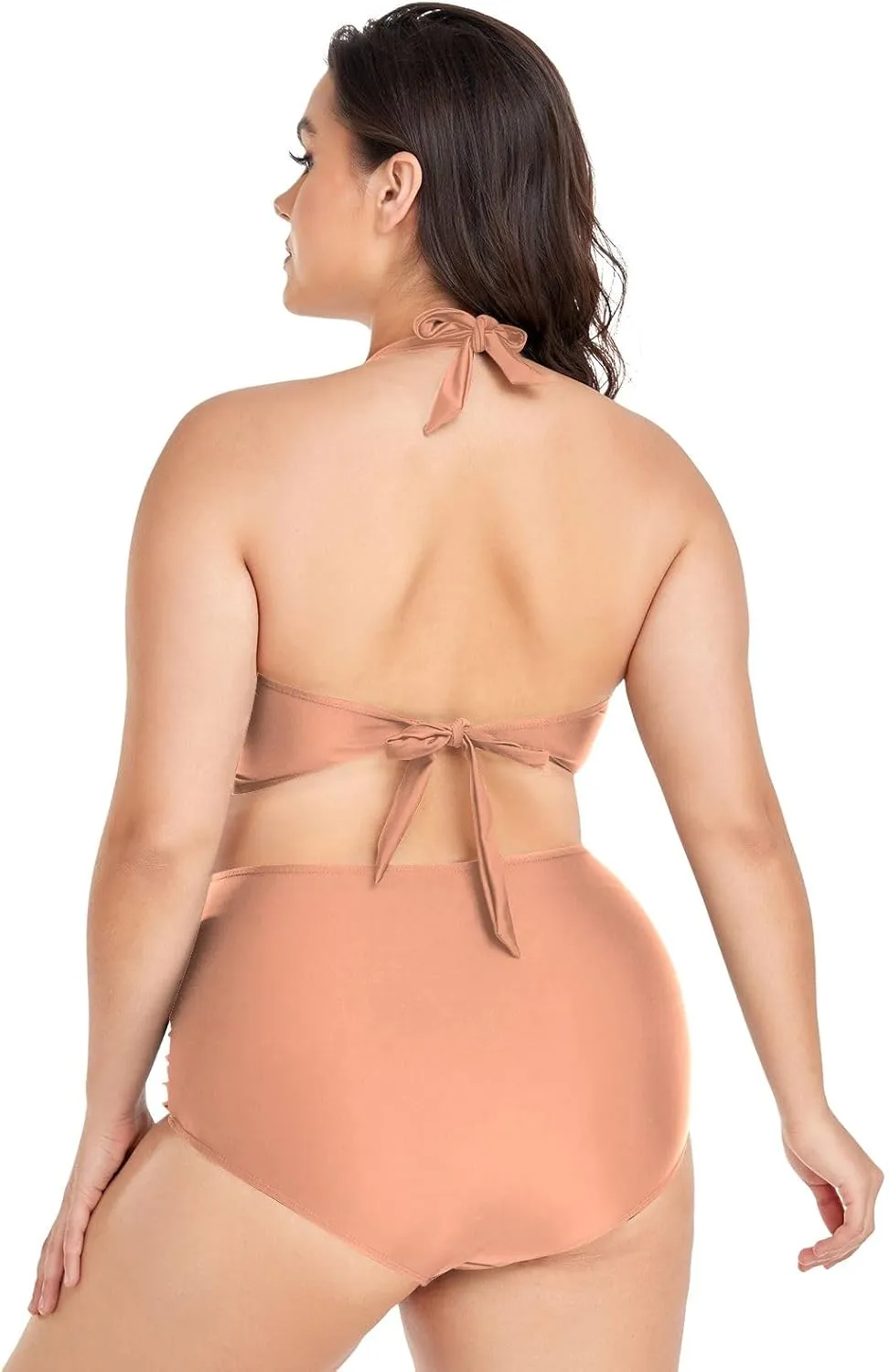 CHIFIGNO Plus Size Women's Bikini Swimsuit Two Piece High Waisted Swimsuits Ruched Swimwear
