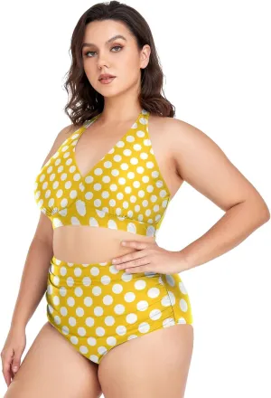 CHIFIGNO Plus Size Women's Bikini Swimsuit Two Piece High Waisted Swimsuits Ruched Swimwear