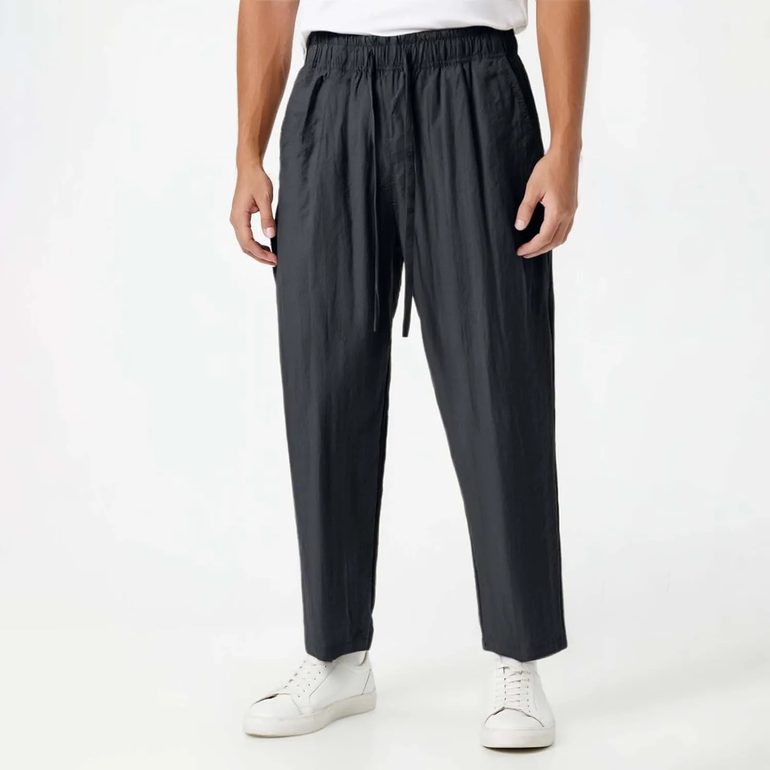 Chinos Pants Men Working Tactical Pajama Business Skinny Stretch Elastic Waist Wide Leg Leather Sport Regular Fit
