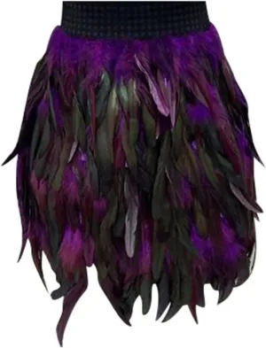 Christmas Sweaters for Women 2023 Pleated Skirt Mardi Gras Natural Faux Feather Mini Skirt for Women Sexy Mid Waist A-Line Skirt Carnival Festival Party Celebration Costumes(Type B - Purple,X-Large)
