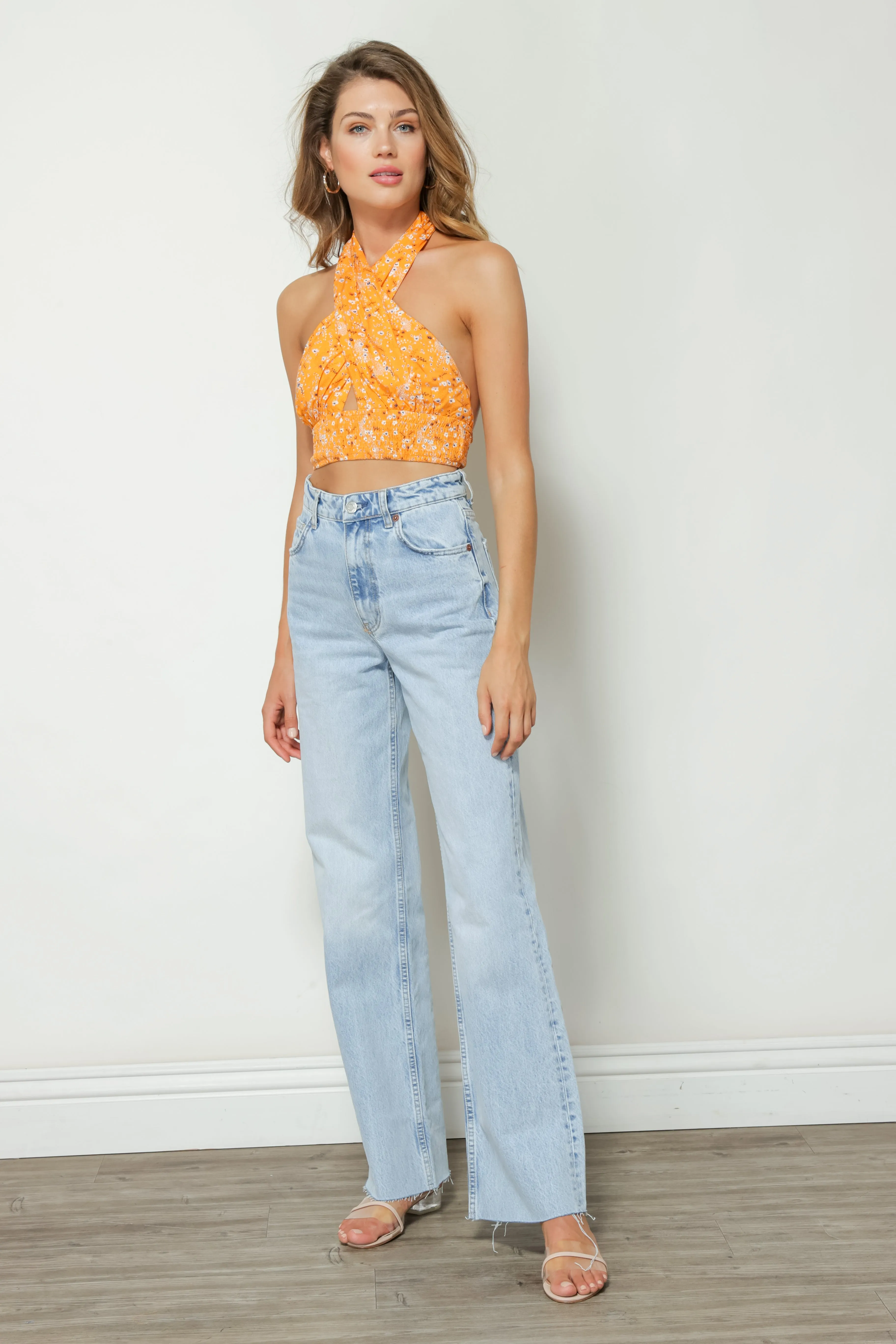CHRISTY FLORAL PRINT HALTER TOP