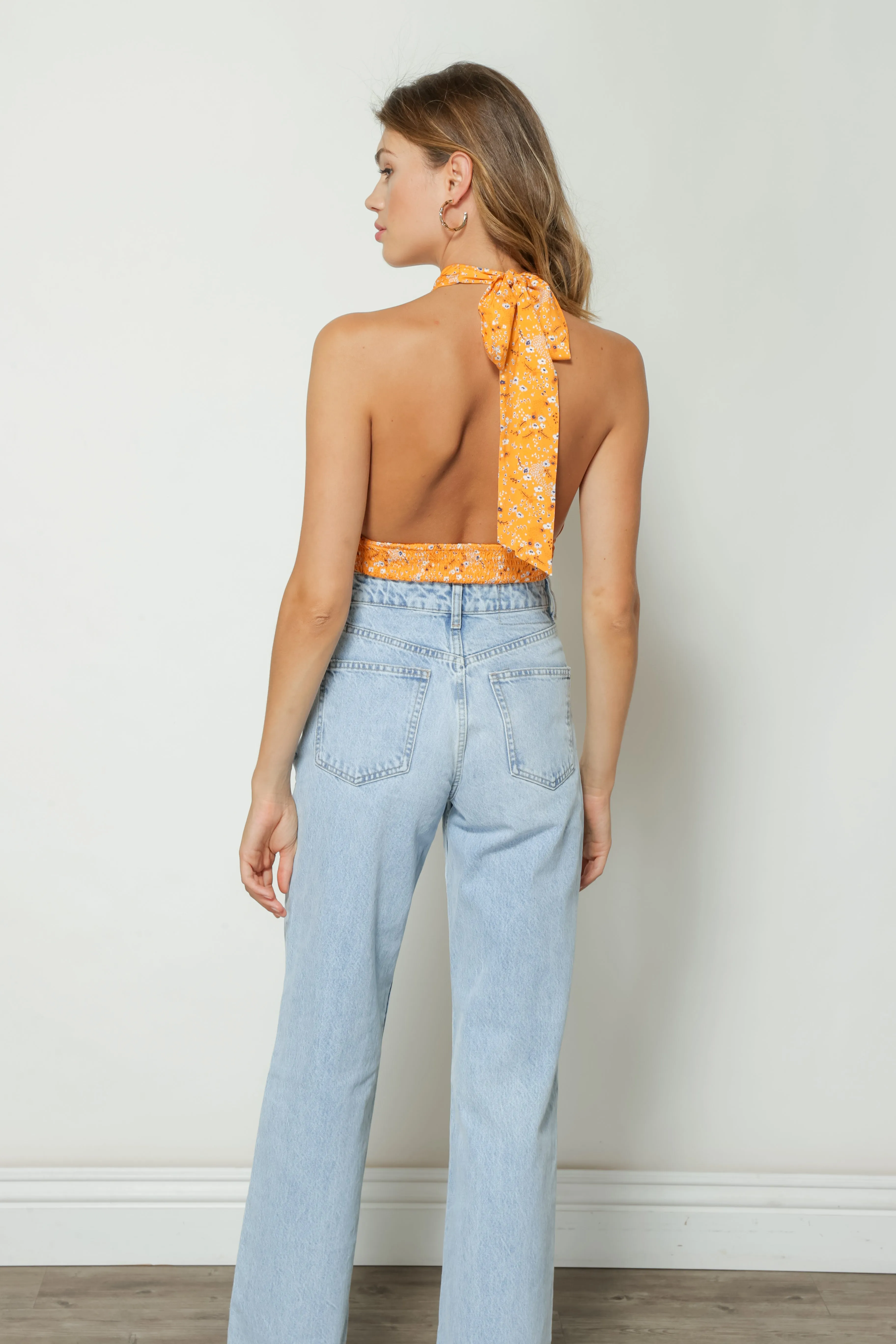 CHRISTY FLORAL PRINT HALTER TOP