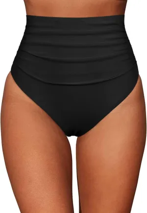 coastal rose High Waisted Bathing Suit Bottoms for Women Tummy Control Swim Shorts Full Coverage Swimsuit Bikini Bottoms