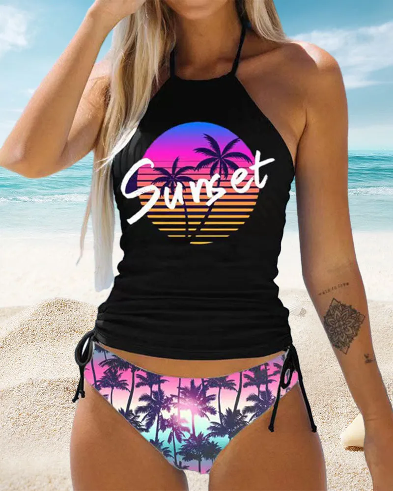 Coconut print strappy swimsuit set