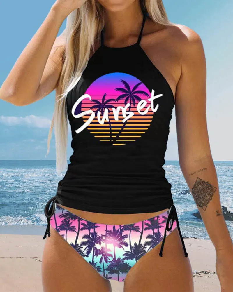 Coconut print strappy swimsuit set