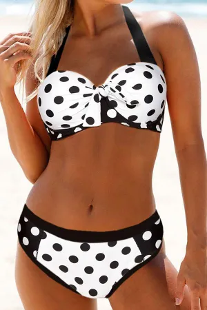 Color Block Patchwork Polka Dot Bowknot Feminine Bikini