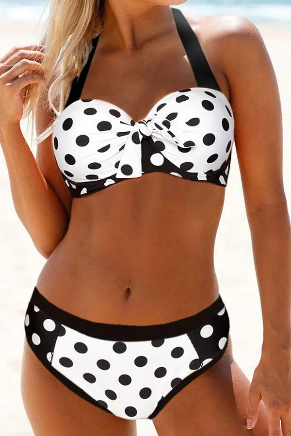 Color Block Patchwork Polka Dot Bowknot Feminine Bikini