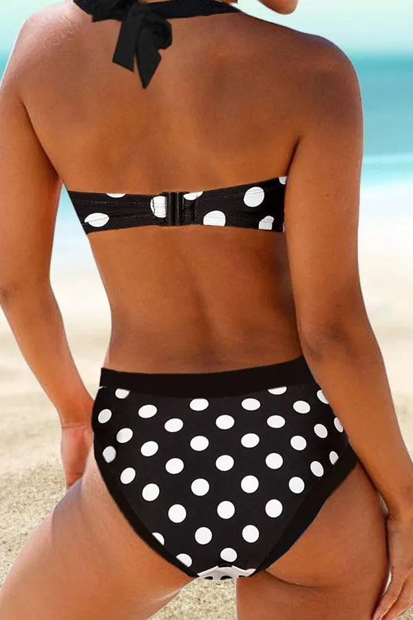 Color Block Patchwork Polka Dot Bowknot Feminine Bikini