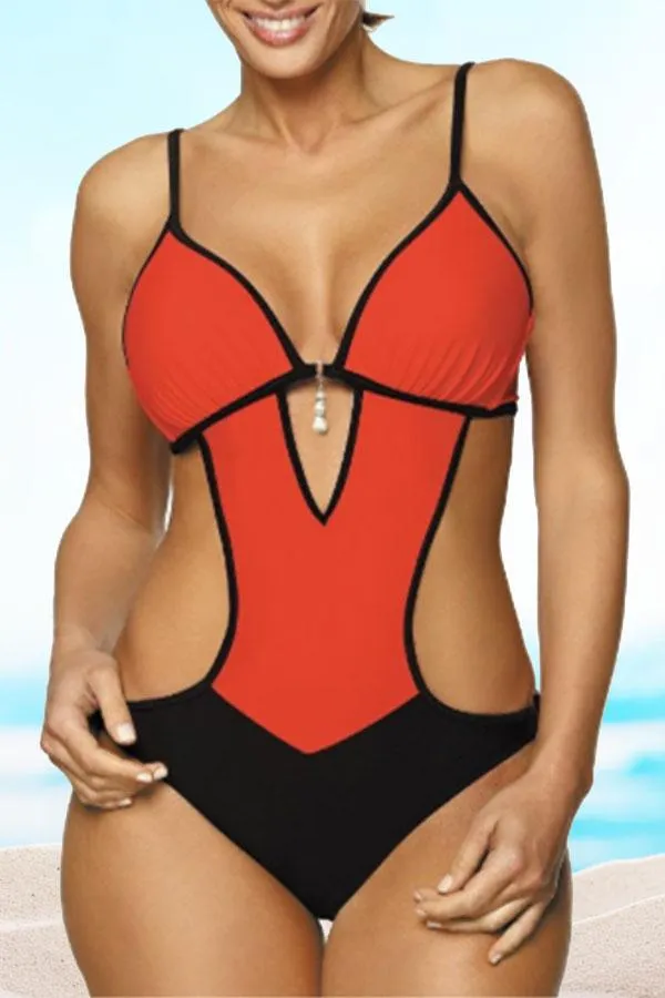 Color Block Stunning One Piece Swimwear