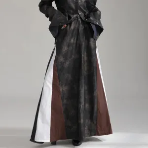 Colorblock Vintage A Line Skirts For Women High Waist Temperament Casualleather Skirt Female Fashion Clothing