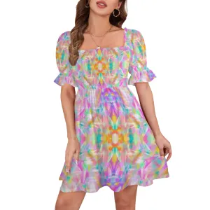 Colourful Whispers Ruffles Square Neck Dress up to 5 XL (FWS)