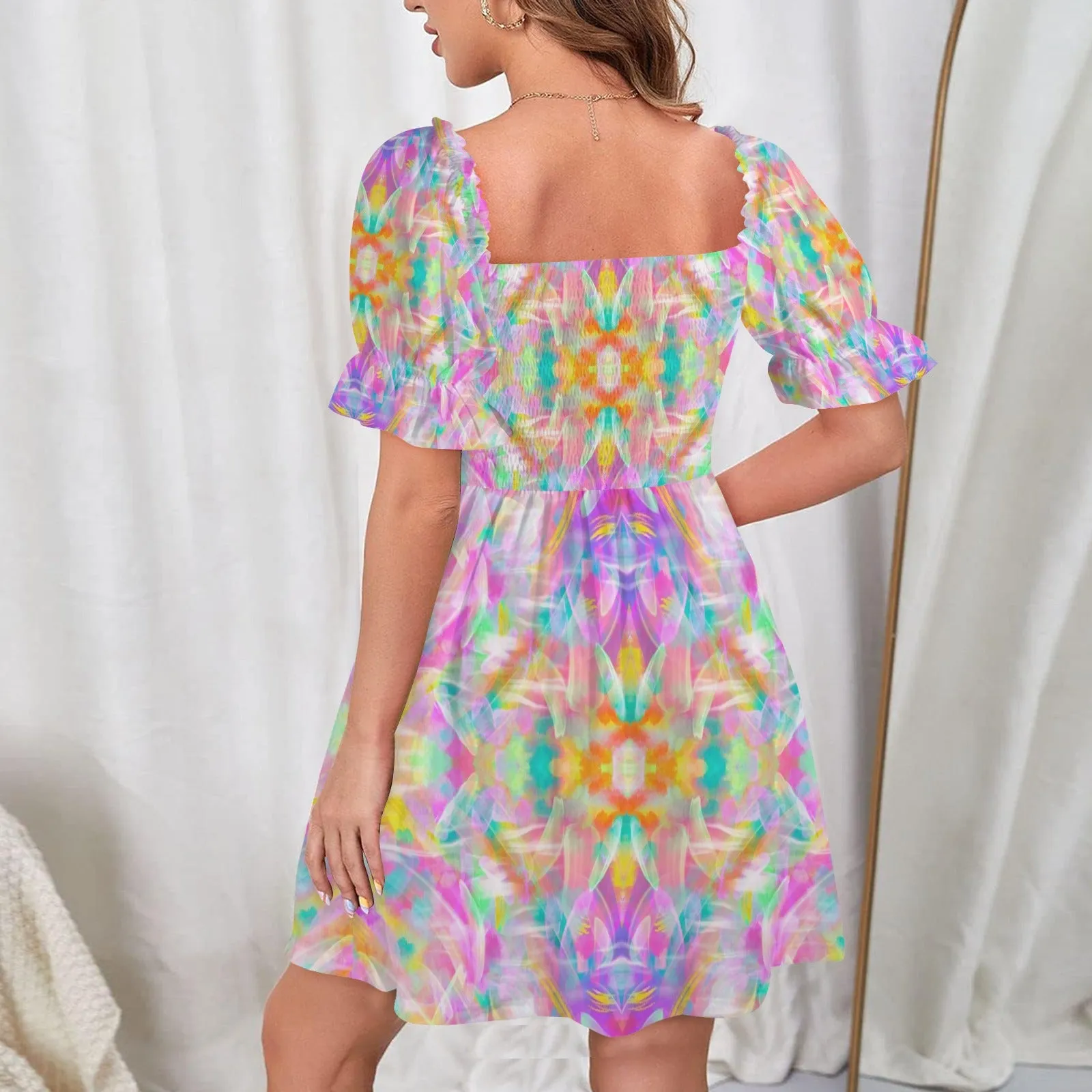 Colourful Whispers Ruffles Square Neck Dress up to 5 XL (FWS)