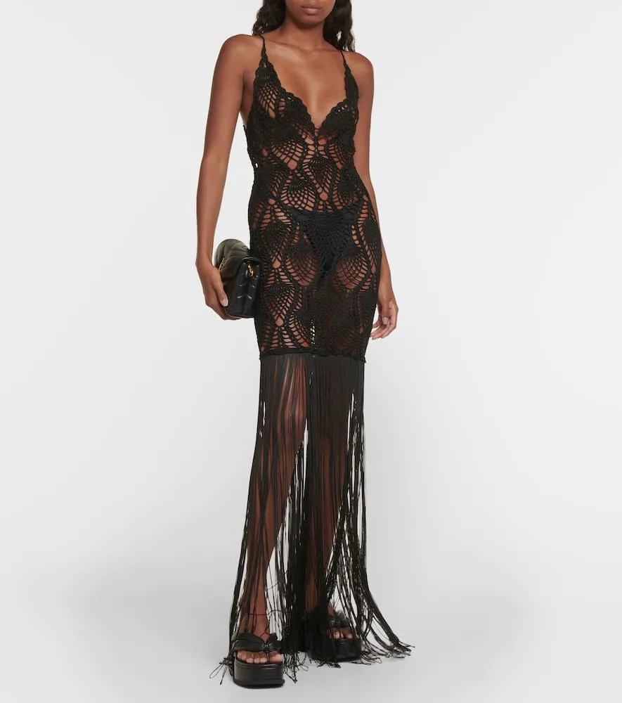 Costarellos Fringed crochet maxi dress