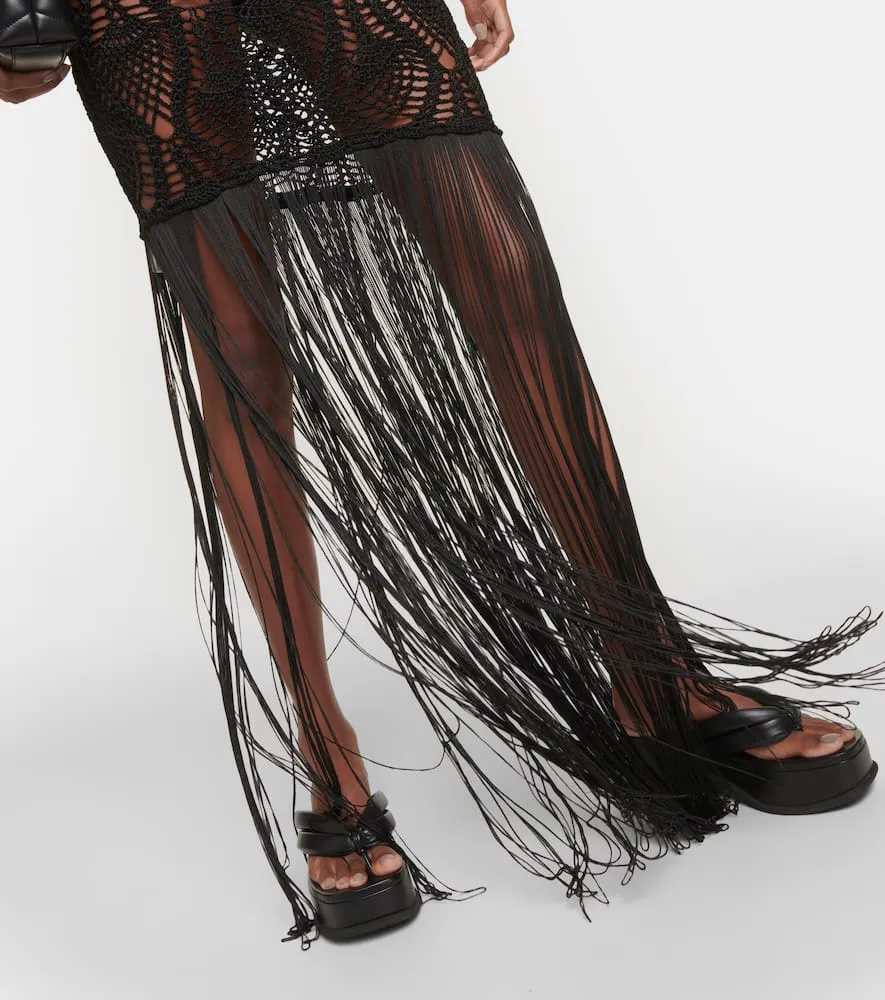 Costarellos Fringed crochet maxi dress