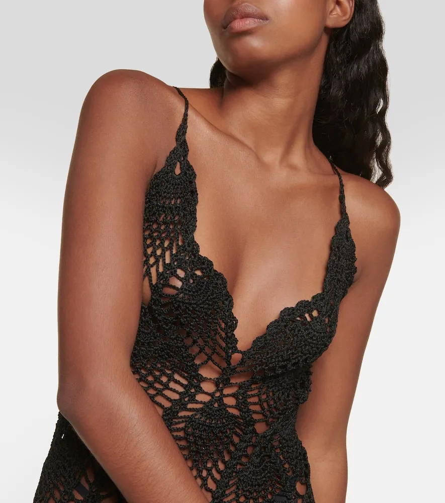 Costarellos Fringed crochet maxi dress
